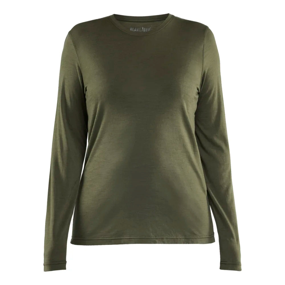 Blaklader 3539 1743 Dames T-Shirt Met Lange Mouwen Merinowol Donker Herfstgroen