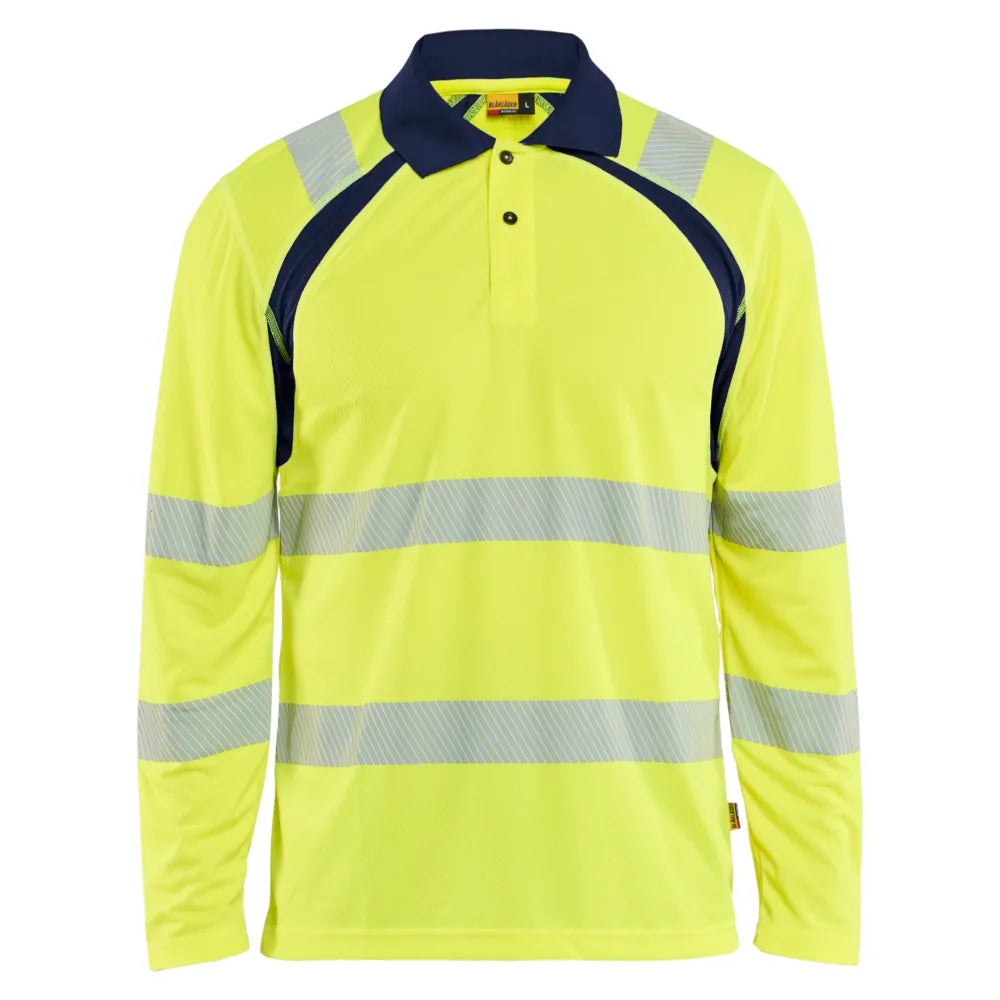 Blaklader 3598 1013 Uv-Poloshirt Lange Mouwen High Vis High Vis Geel Marineblauw