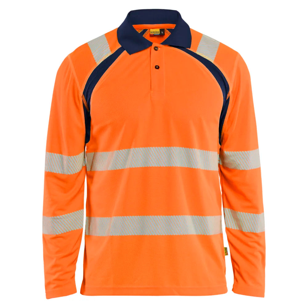Blaklader 3598 1013 Uv-Poloshirt Lange Mouwen High Vis High Vis Oranje Marineblauw
