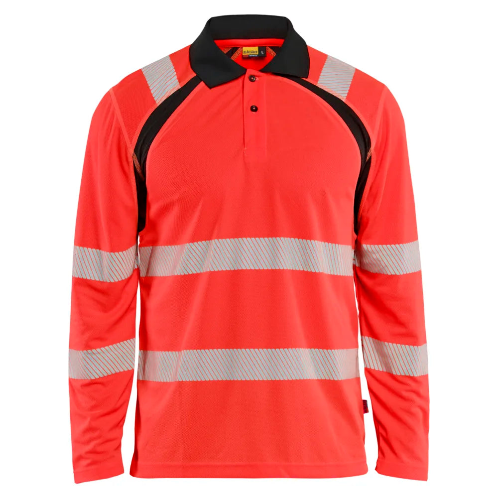 Blaklader 3598 1013 Uv-Poloshirt Lange Mouwen High Vis High Vis Rood Zwart
