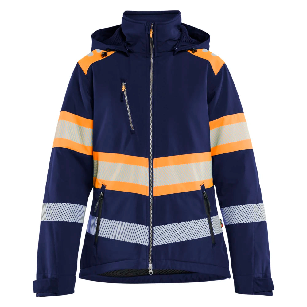 Blaklader 4406 2513 Dames Lichtgewicht Softshell Jack Gevoerd High Vis Marineblauw Oranje