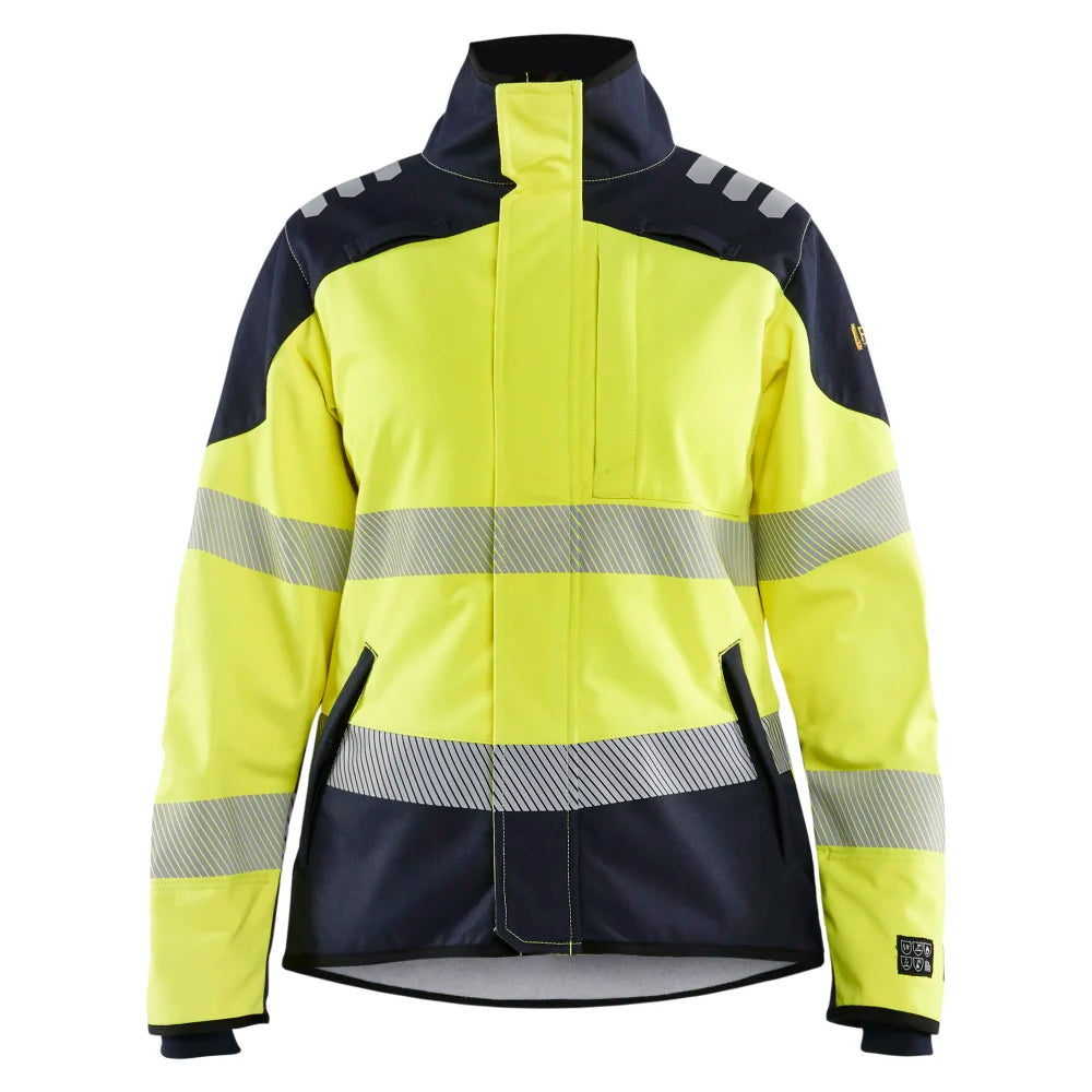 Blaklader 4448 1560 Apc 2 Dames Multinorm Softshell Jack High Vis Geel Marineblauw