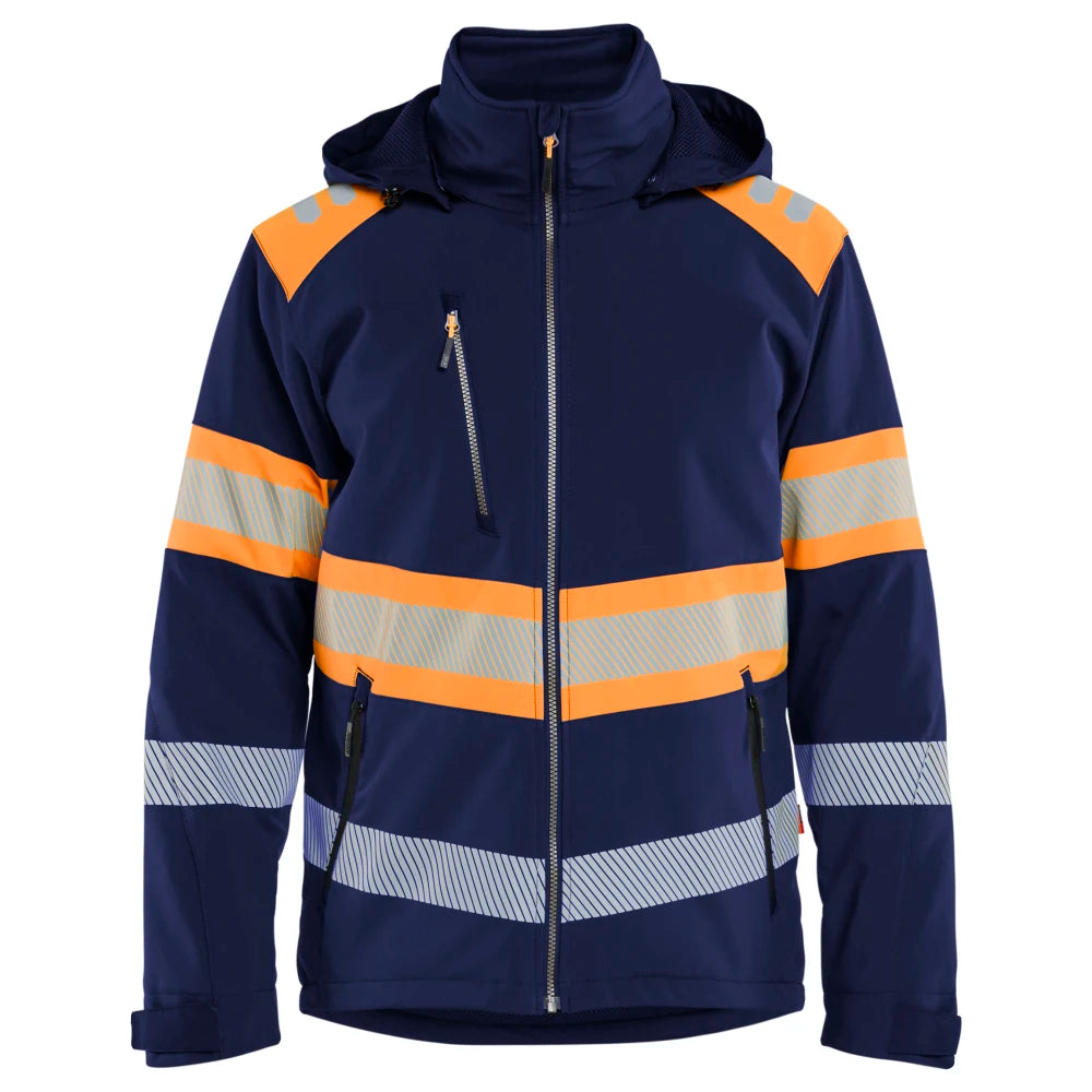 Blaklader 4489 2513 Lichtgewicht Softshell Jack Gevoerd High Vis Marineblauw Oranje