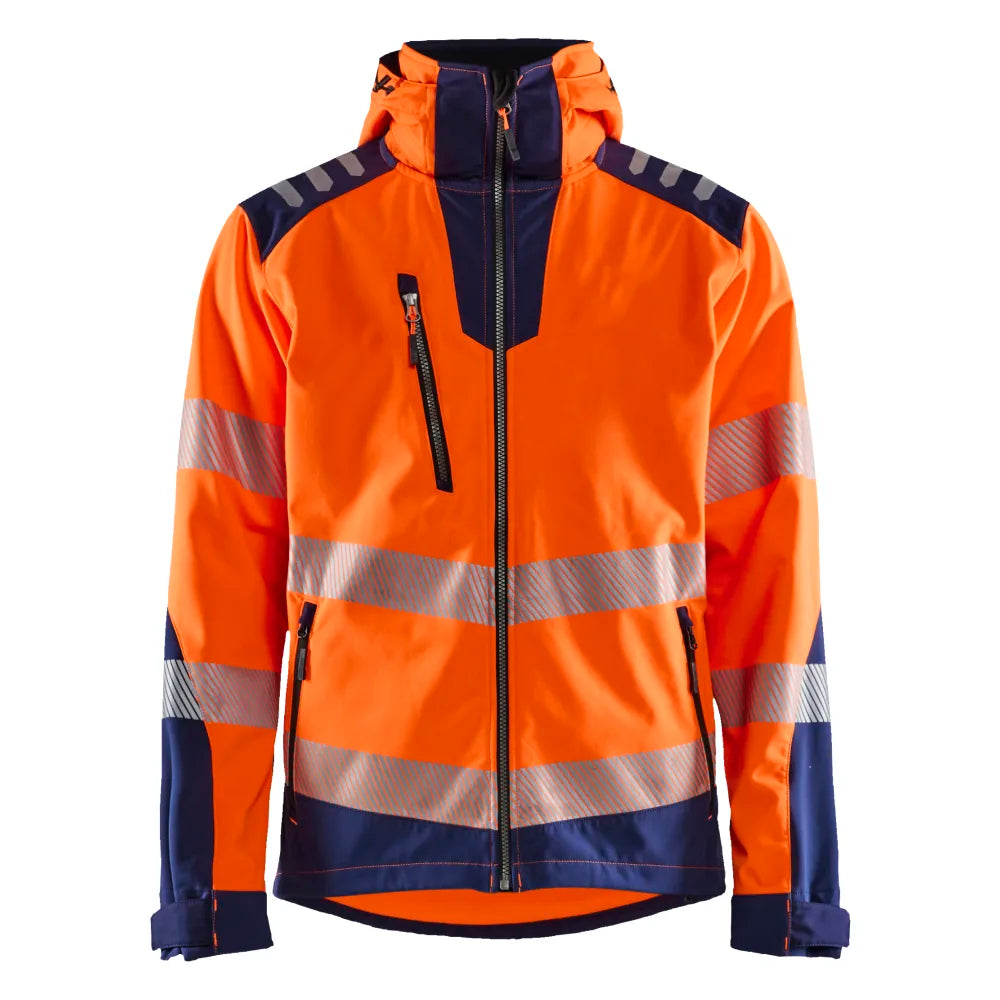 Blaklader 4491 2513 Softshell Jack High Vis High Vis Oranje Marineblauw