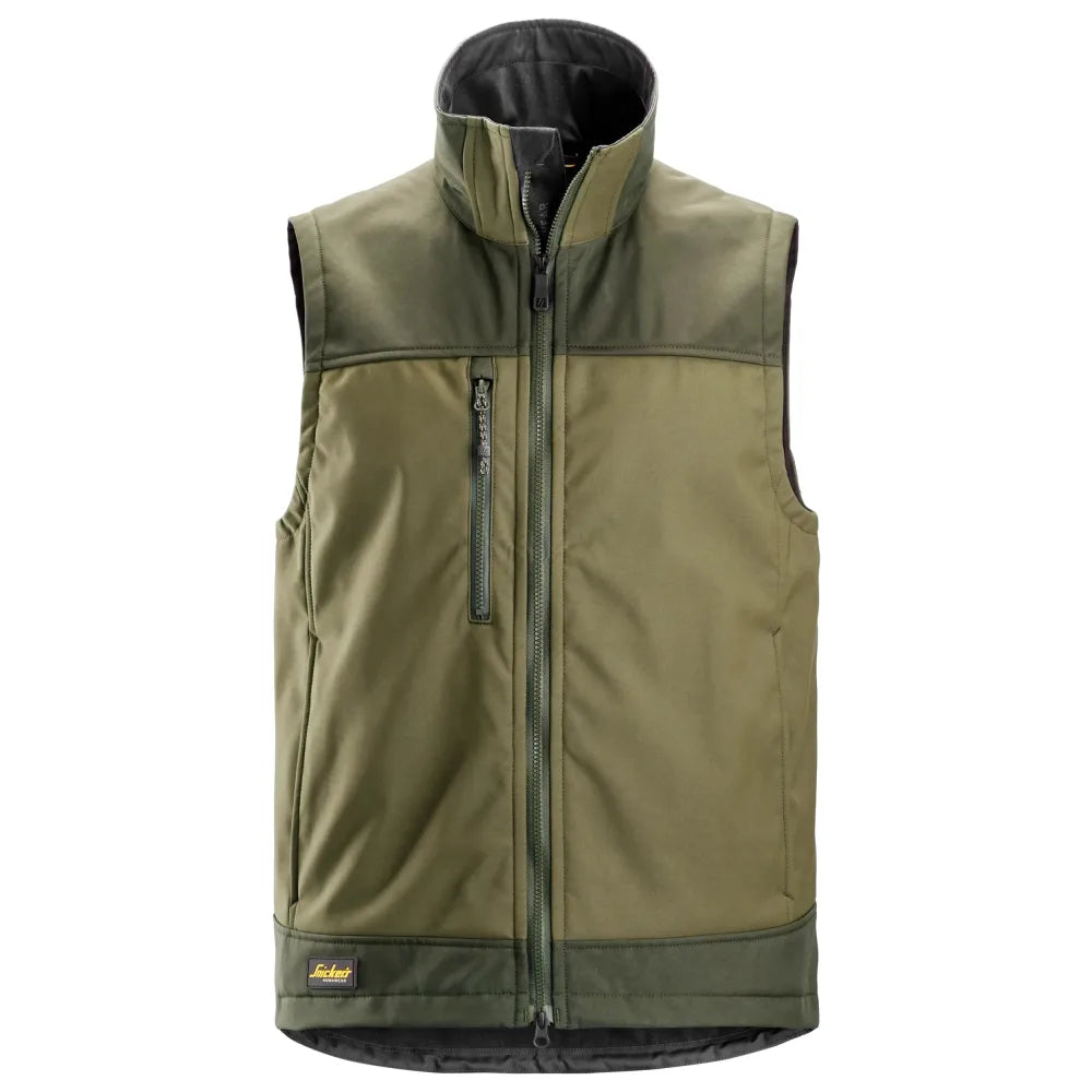 Snickers 4506 Allroundwork Softshell Stretch Bodywarmer 3135 Khaki Green Dk Khakigreen