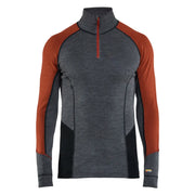 Blaklader 4699 1736 Onderhemd Met Halve Rits Merinowol Xwarm Medium Grijs Gebrand Rood