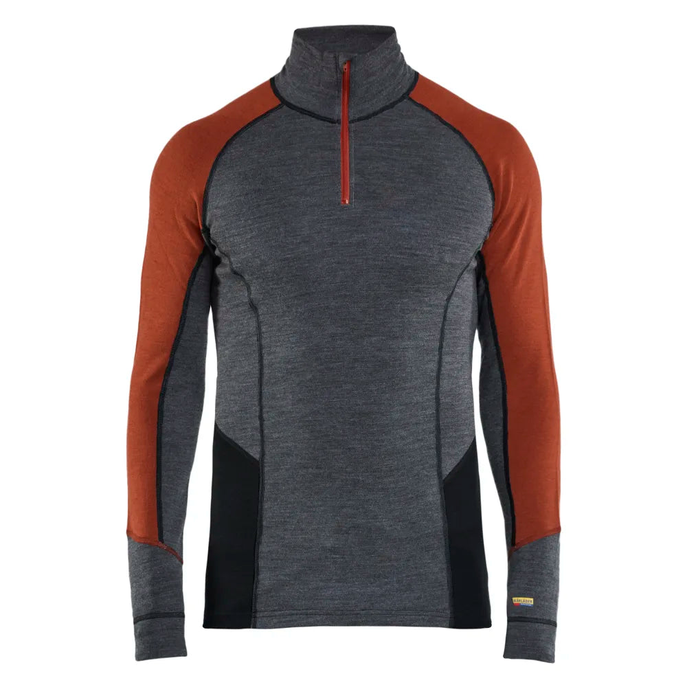 Blaklader 4699 1736 Onderhemd Met Halve Rits Merinowol Xwarm Medium Grijs Gebrand Rood