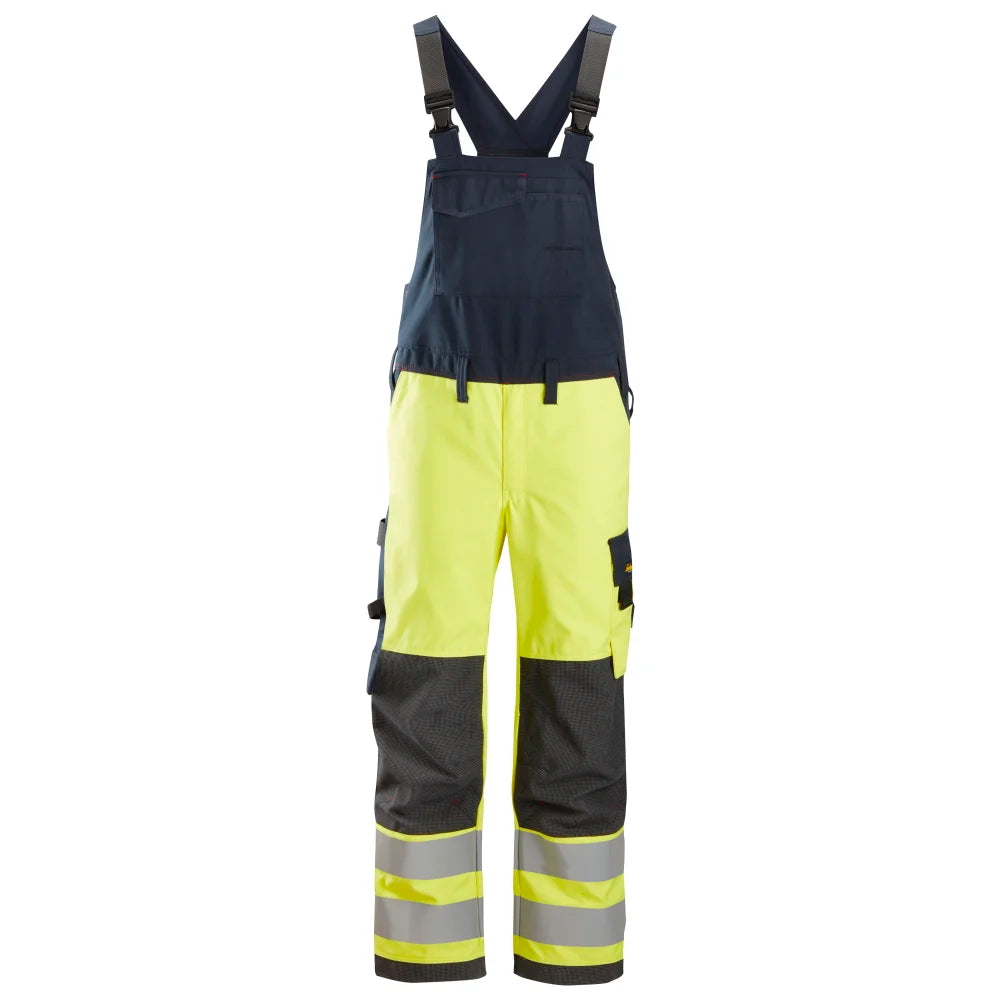 Snickers 6060 Protecwork High-Vis Klasse 2 Bib & Brace Werkbroek 6695 High Visibility Yellow Navy