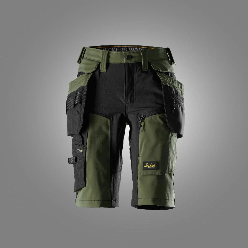 Snickers 6117 Allroundwork Dames Stretch Werkshorts Met Afneembare Holsterzakken 3104 Khaki Green Black