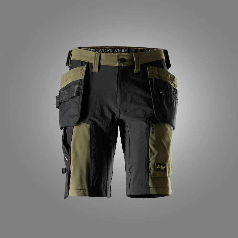 Snickers 6118 Allroundwork Stretch Werkshorts Met Holsterzakken 3104 Khaki Green Black