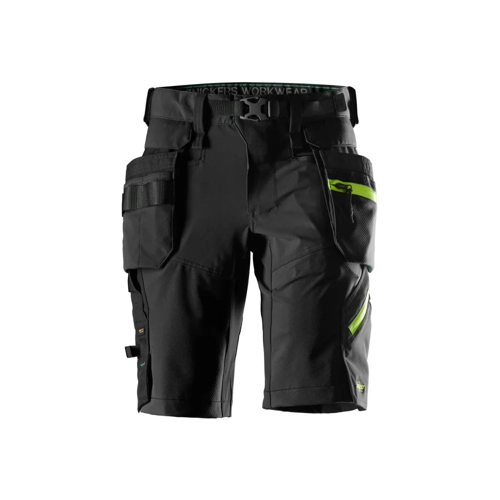Snickers 6140 Flexiwork Stretch Werkshorts Met Afneembare Holsterzakken 0467 Black Neon Yellow