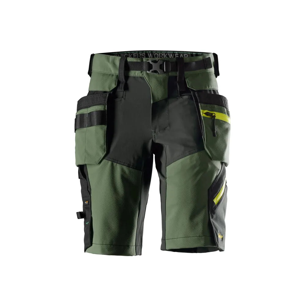 Snickers 6140 Flexiwork Stretch Werkshorts Met Afneembare Holsterzakken 3158 Khaki Green Steel Grey