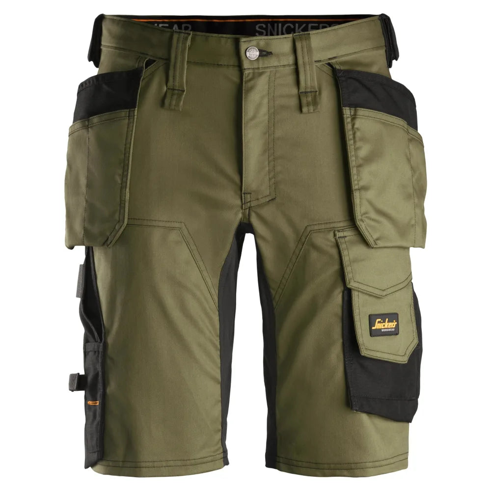 Snickers 6141 Allroundwork 2-Way Stretch Werkshorts Met Holsterzakken 3104 Khaki Green Black