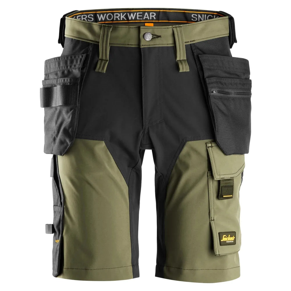 Snickers 6175 Allroundwork 4-Way Stretch Werkshorts Met Holsterzakken 3104 Khaki Green Black