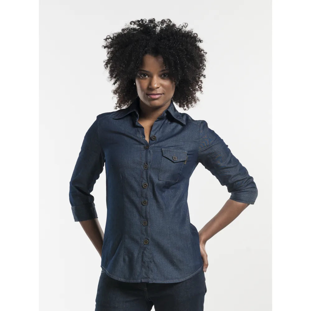 Chaud Devant Overhemd/Blouse Blue Denim Stretch 3/4Sleeve