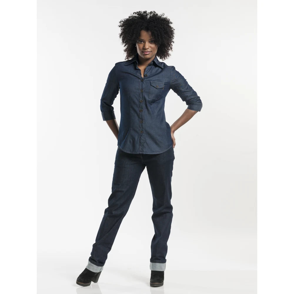 Chaud Devant Overhemd/Blouse Blue Denim Stretch 3/4Sleeve