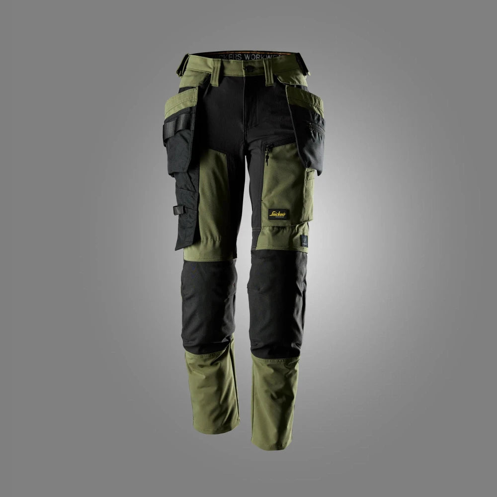 Snickers 6217 Allroundwork Dames Stretch Werkbroek Met Afneembare Holsterzakken 3104 Khaki Green Black