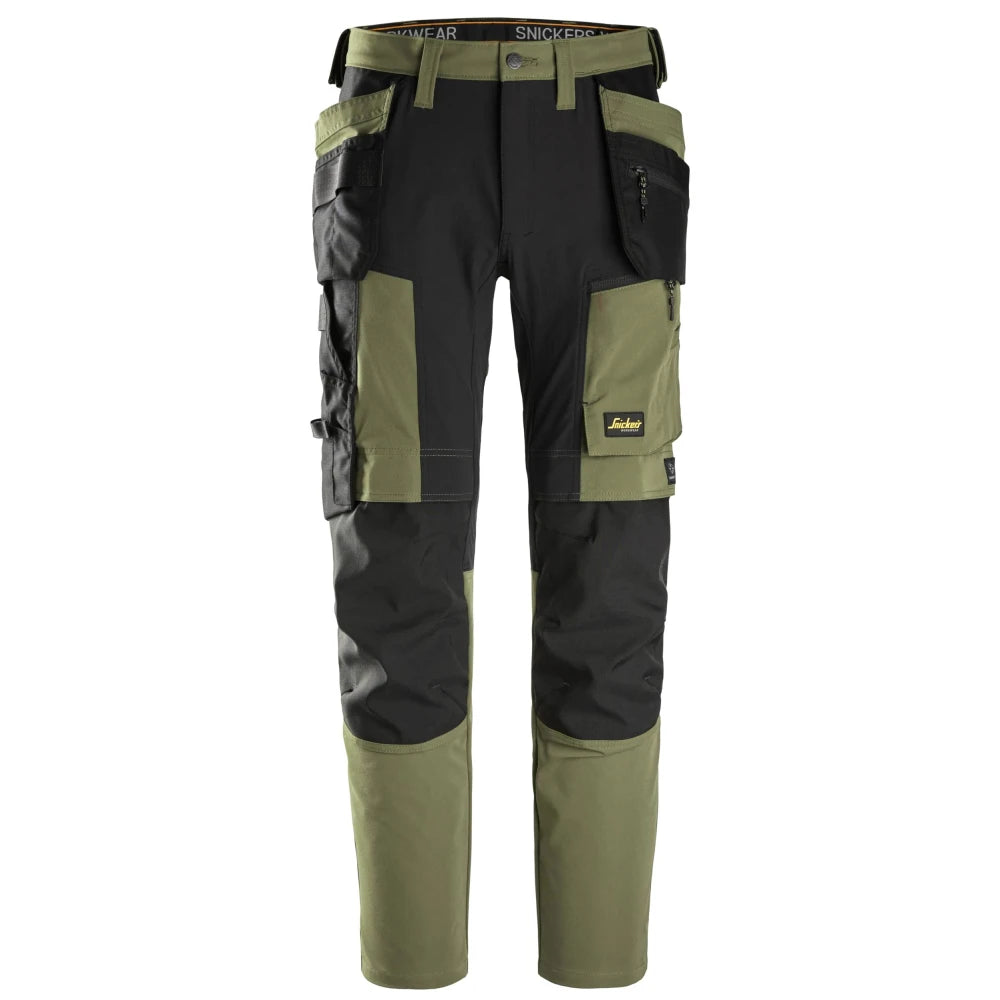 Snickers 6218 Allroundwork 4-Way Stretch Werkbroek Met Holsterzakken 3104 Khaki Green Black