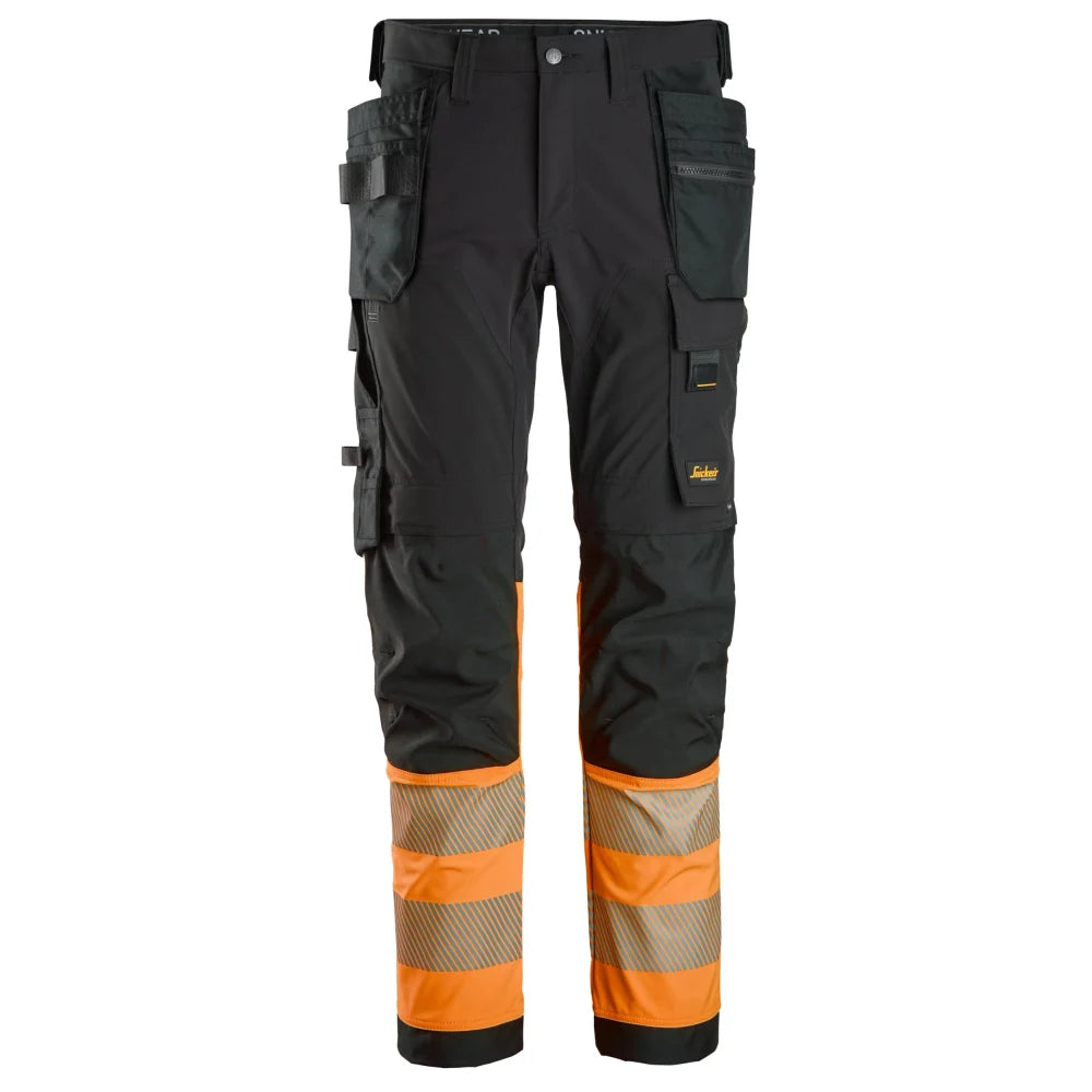 Snickers 6231 High-Vis 4-Way Stretch Werkbroek Met Holsterzakken Klasse 1 0455  Black High Visibility Orange
