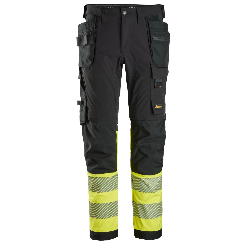 Snickers 6231 High-Vis 4-Way Stretch Werkbroek Met Holsterzakken Klasse 1 0466 Black High Visibility Yellow