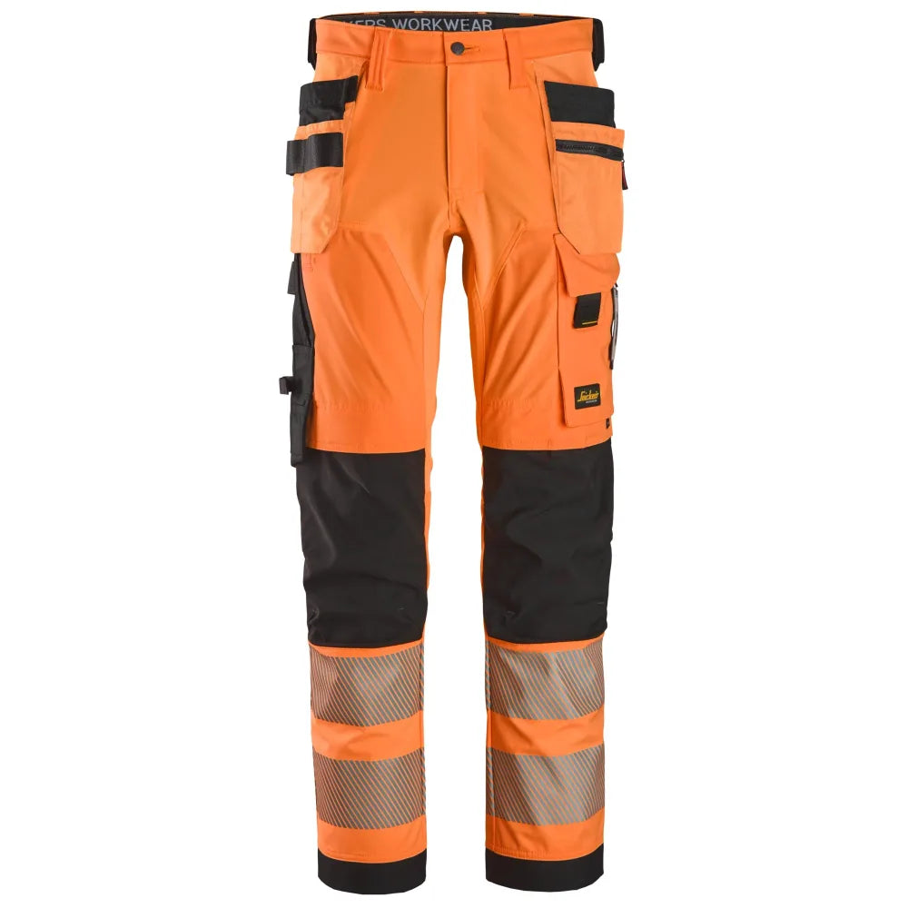 Snickers 6232 High-Vis 4-Way Stretch Werkbroek Met Holsterzakken Klasse 2 5504 High Visibility Orange Black