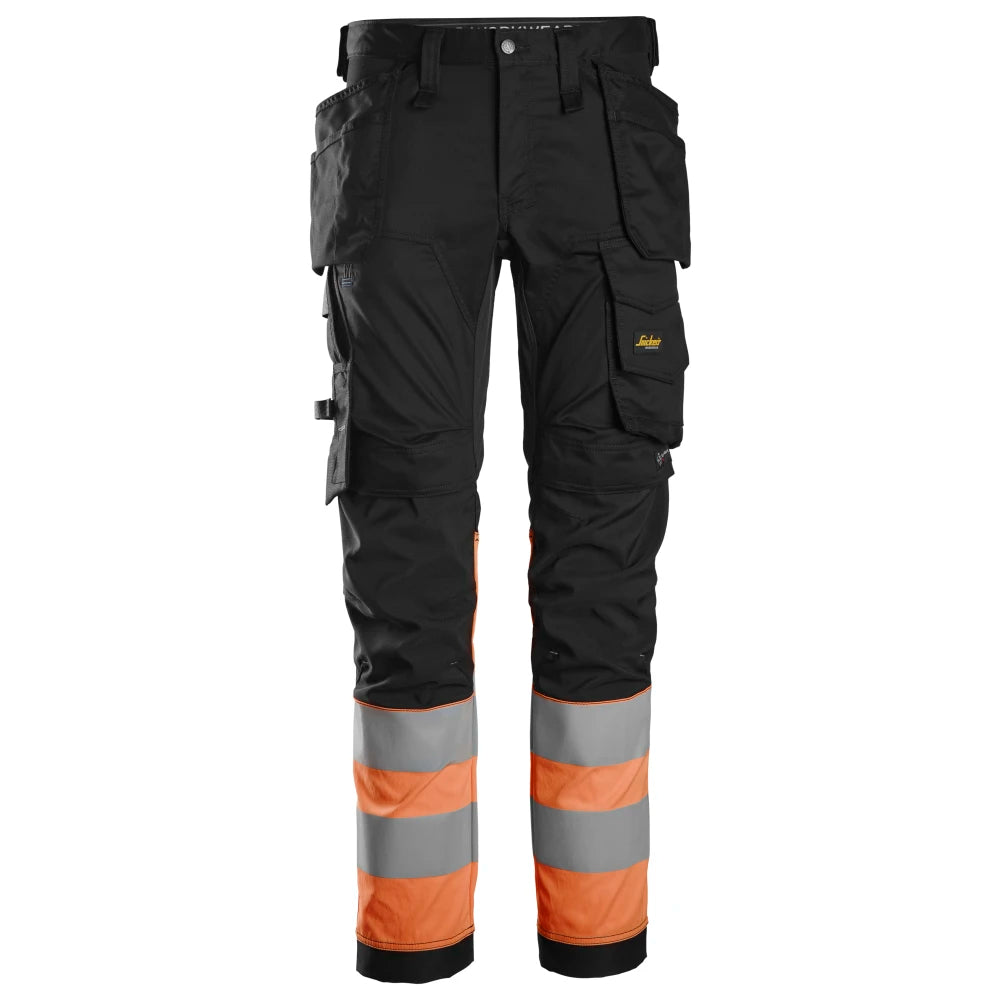 Snickers 6234 High-Vis Stretchbroek Met Holsterzakken Klasse 1 0455  Black High Visibility Orange