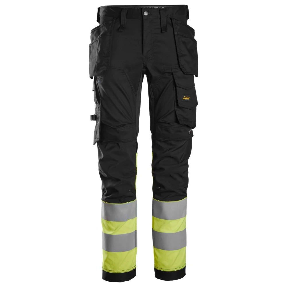 Snickers 6234 High-Vis Stretchbroek Met Holsterzakken Klasse 1 0466 Black High Visibility Yellow