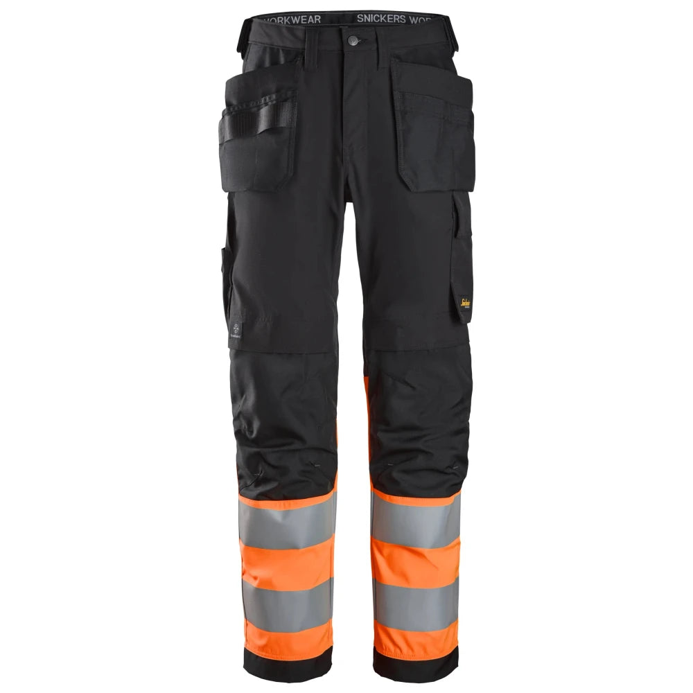 Snickers 6239 High-Vis Werkbroek Met Holsterzakken Klasse 1 0455  Black High Visibility Orange