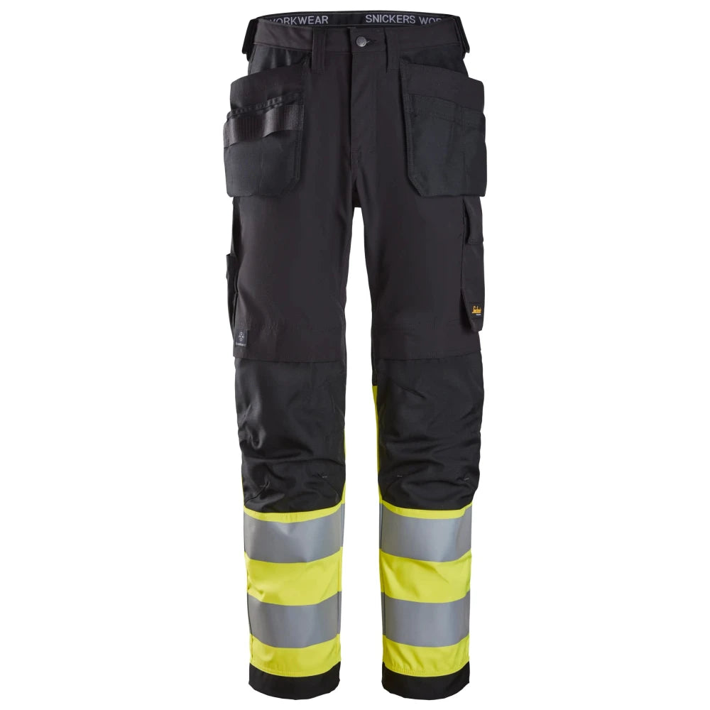 Snickers 6239 High-Vis Werkbroek Met Holsterzakken Klasse 1 0466 Black High Visibility Yellow