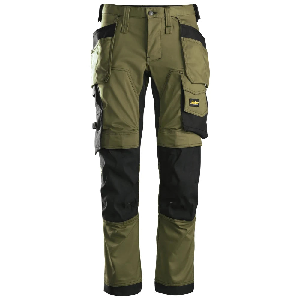 Snickers 6241 Allroundwork 2-Way Stretch Werkbroek Met Holsterzakken 3104 Khaki Green Black