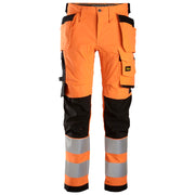 Snickers 6243 High-Vis Stretch Werkbroek Met Holsterzakken Klasse 2 5504 High Visibility Orange Black