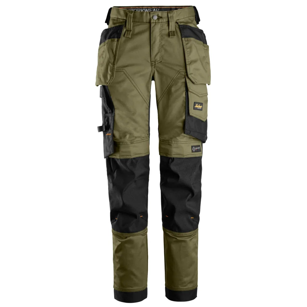 Snickers 6247 Allroundwork 2-Way Stretch Dameswerkbroek Met Holsterzakken 3104 Khaki Green Black