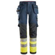 Snickers 6274 Protecwork High-Vis Klasse 1 Stretch Werkbroek Met Holsterzakken 9566 Navy High Visibility Yellow
