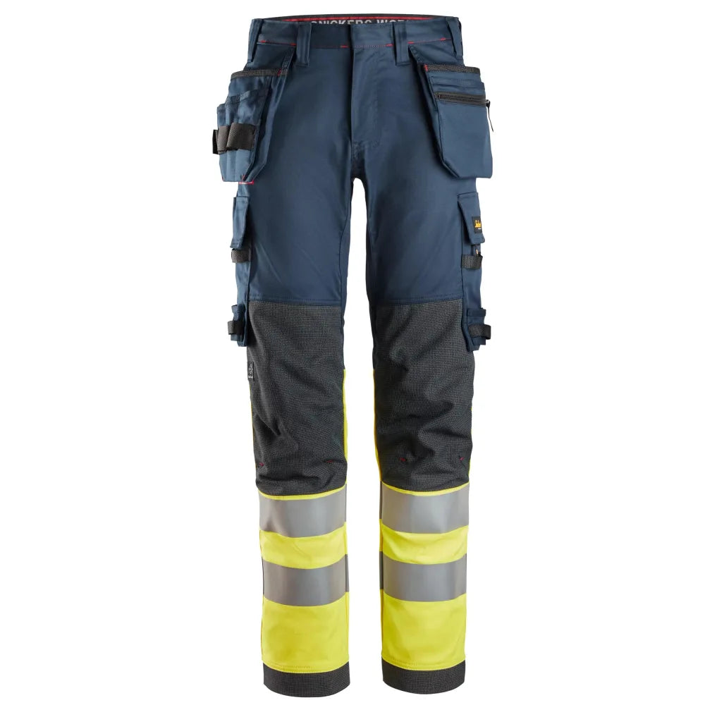 Snickers 6274 Protecwork High-Vis Klasse 1 Stretch Werkbroek Met Holsterzakken 9566 Navy High Visibility Yellow