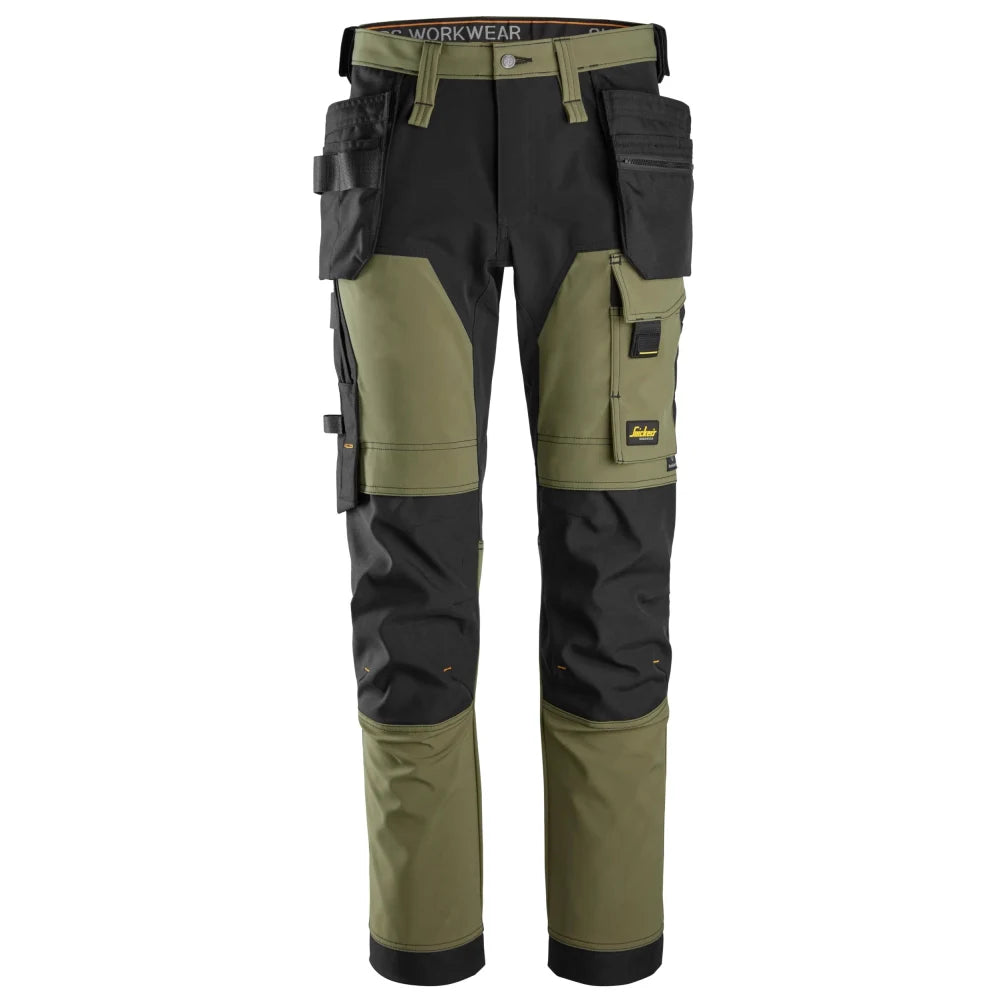 Snickers 6275 Allroundwork 4-Way Stretch Werkbroek Winddicht Met Holsterzakken 3104 Khaki Green Black