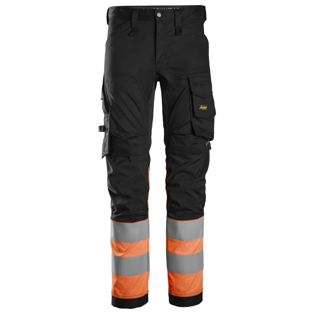 Snickers 6334 High-Vis Stretch Werkbroek Klasse 1 0455  Black High Visibility Orange
