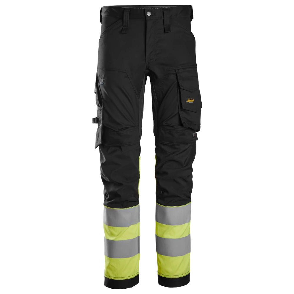 Snickers 6334 High-Vis Stretch Werkbroek Klasse 1 0466 Black High Visibility Yellow