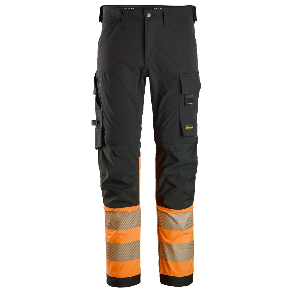 Snickers 6335 High-Vis 4-Way Stretch Werkbroek Klasse 1 0455  Black High Visibility Orange
