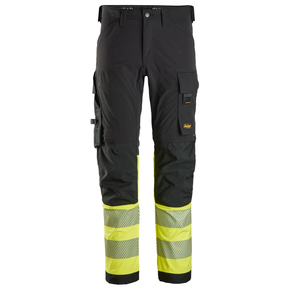 Snickers 6335 High-Vis 4-Way Stretch Werkbroek Klasse 1 0466 Black High Visibility Yellow