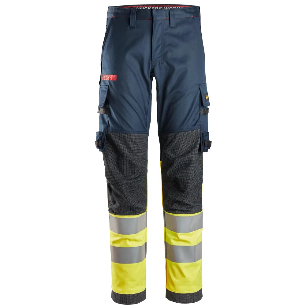 Snickers 6374 Protecwork High-Vis Klasse 1 Stretch Werkbroek 9566 Navy High Visibility Yellow