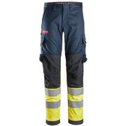 Snickers 6374 Protecwork High-Vis Klasse 1 Stretch Werkbroek 9566 Navy High Visibility Yellow