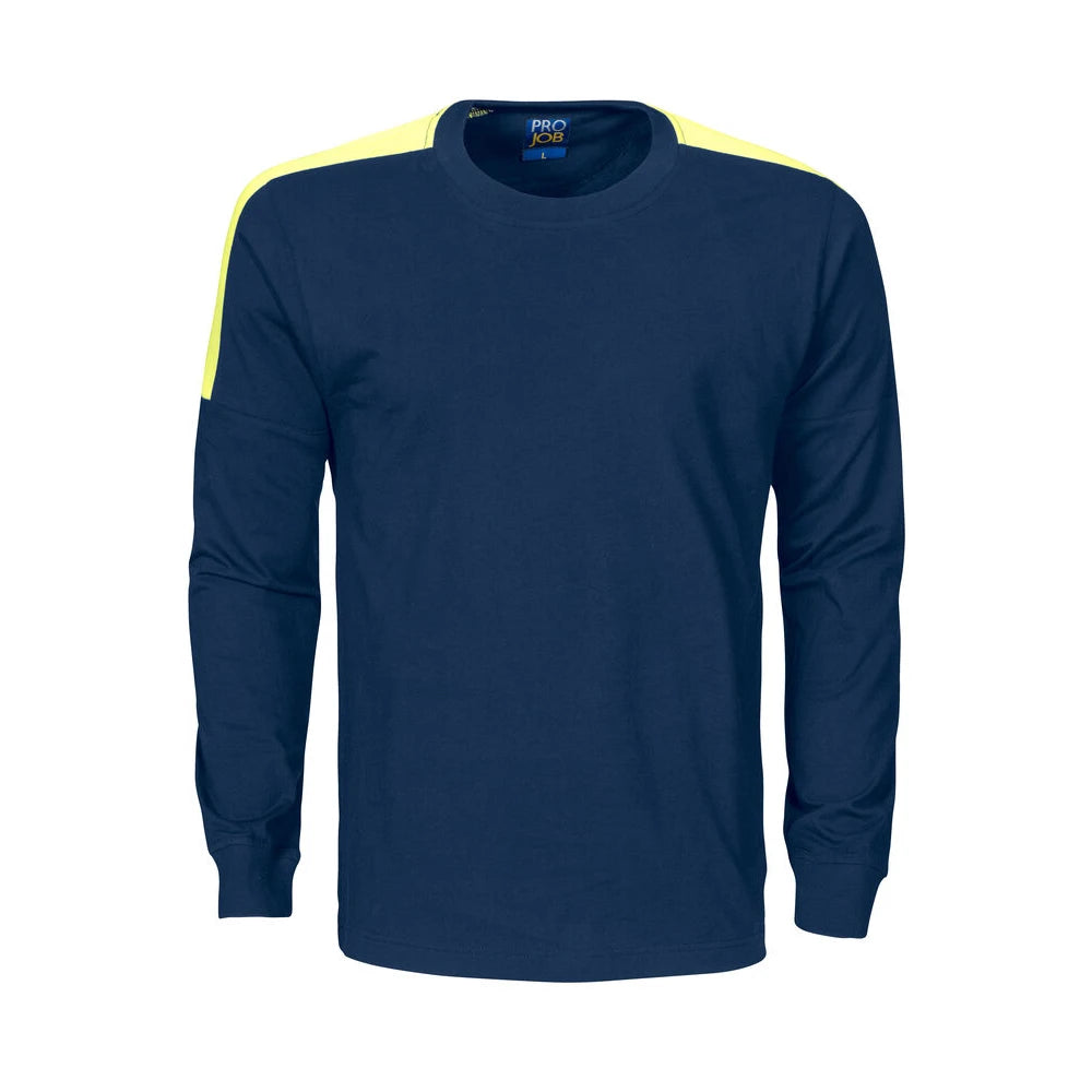 Projob 2020 T-Shirt Lange Mouwen Met Fluo Inzetstukken Marine Geel