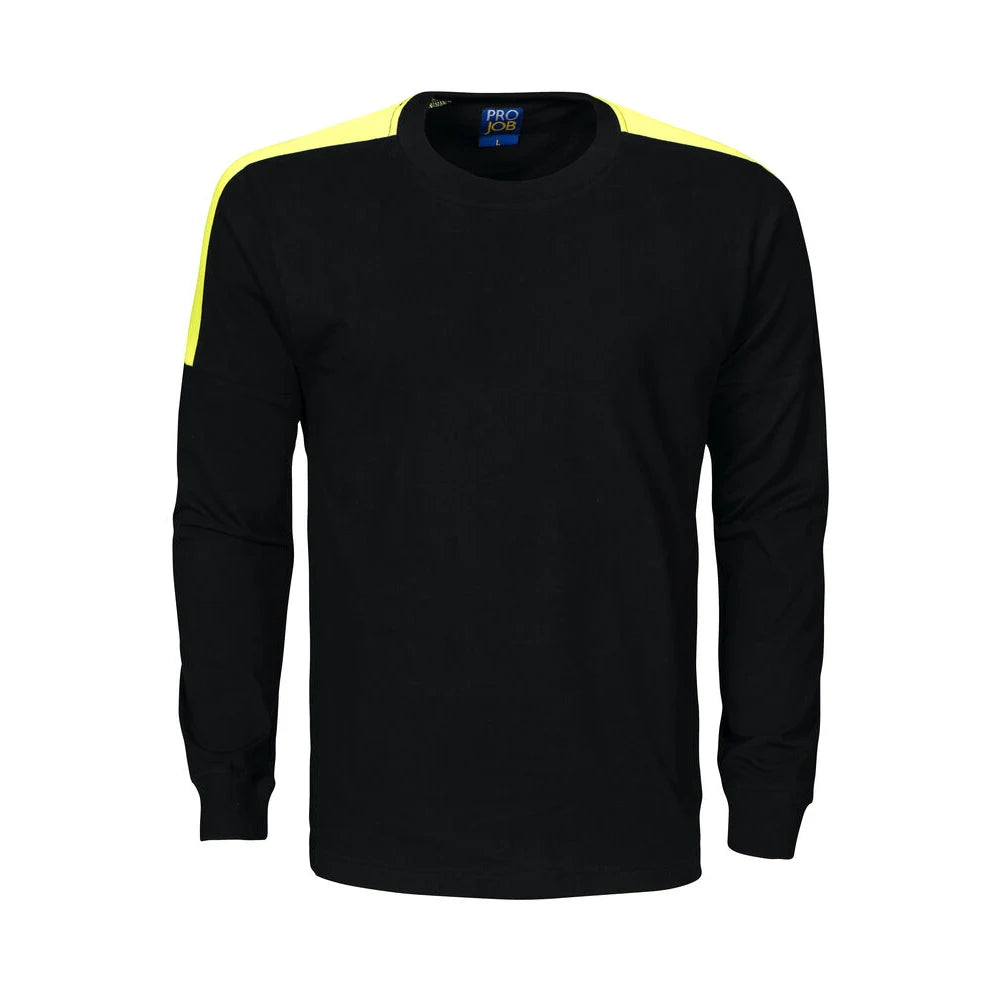 Projob 2020 T-Shirt Lange Mouwen Met Fluo Inzetstukken Zwart Geel