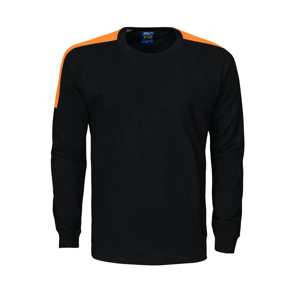Projob 2020 T-Shirt Lange Mouwen Met Fluo Inzetstukken Zwart Oranje