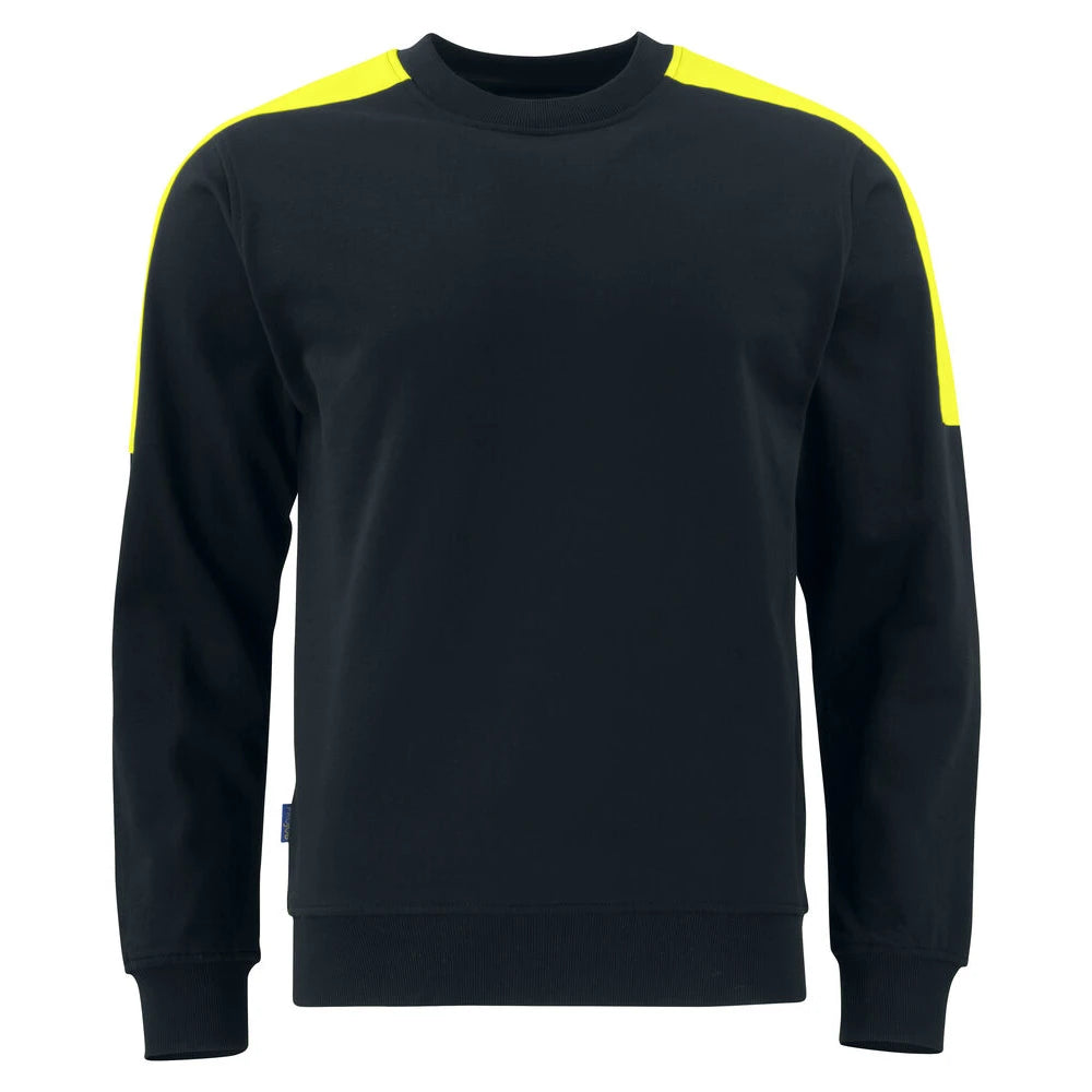 Projob 2125 Sweater Ronde Hals Met Fluo Inzetstukken Zwart Geel