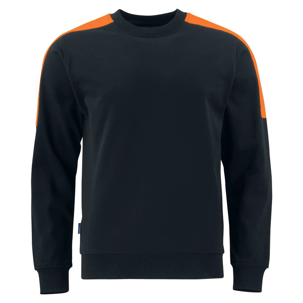 Projob 2125 Sweater Ronde Hals Met Fluo Inzetstukken Zwart Oranje