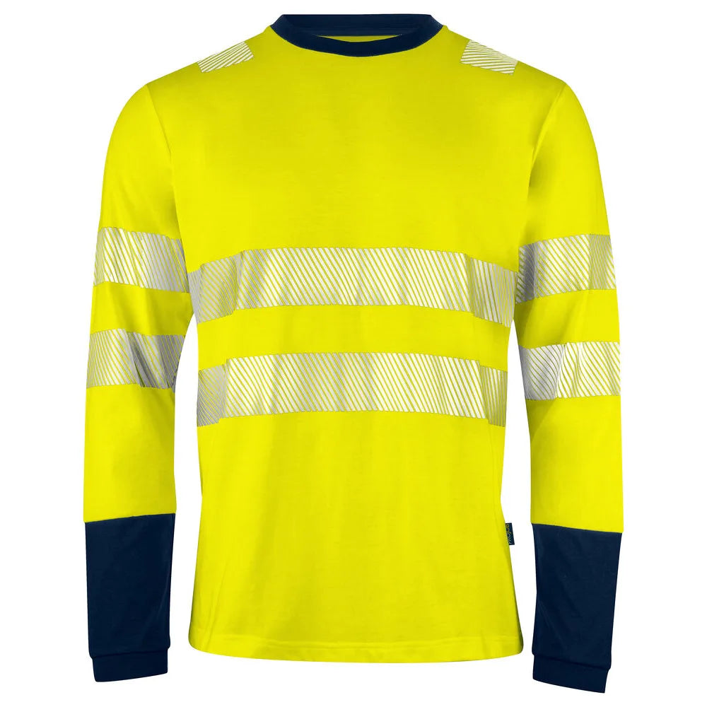 Projob 6014 Signalisatiet-Shirt Lange Mouwen En Iso 20471 Klasse 3 Geel Marine