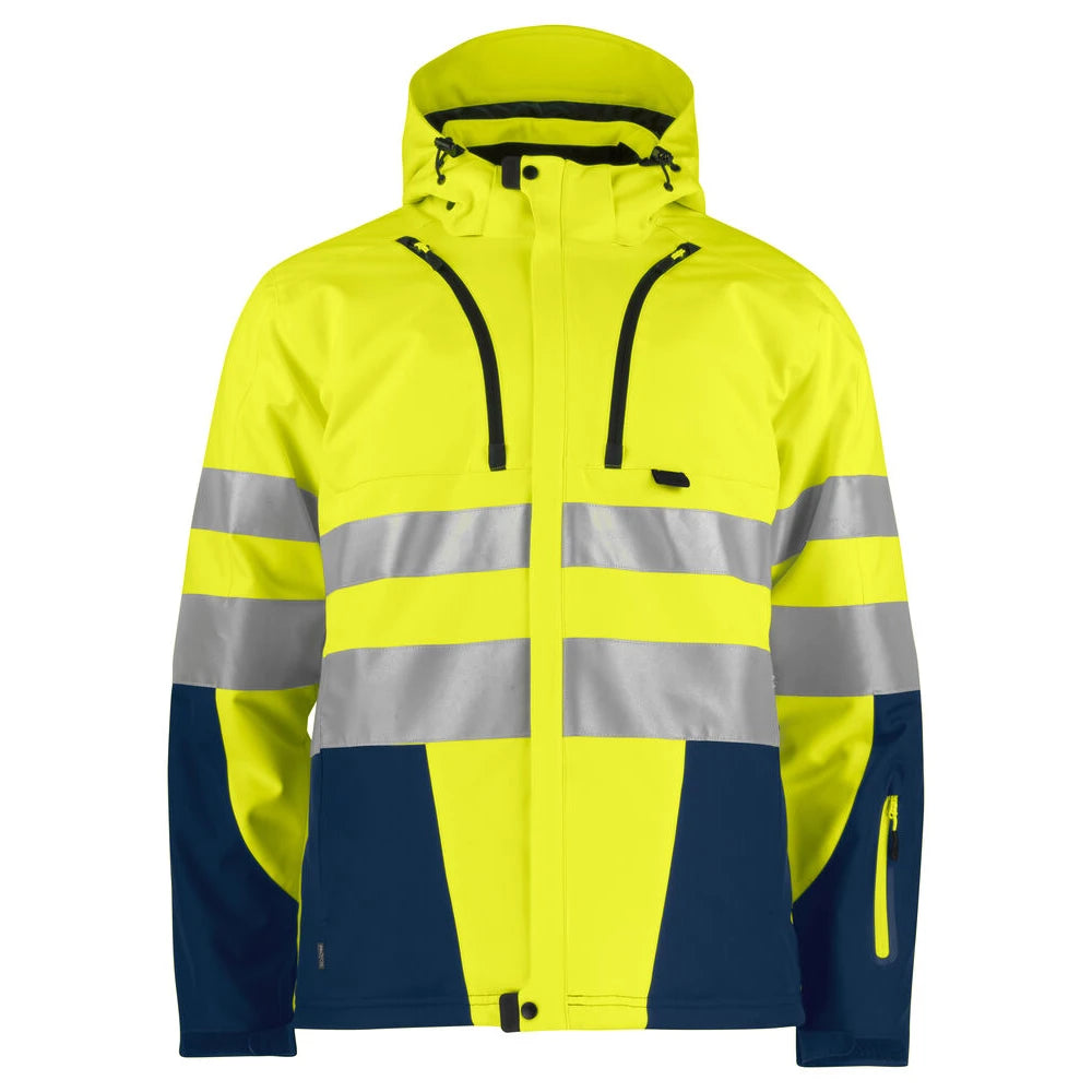 Projob 6420 Gevoerde Signalisatiesoftshell En Iso 20471 Klasse 3 Geel Marine