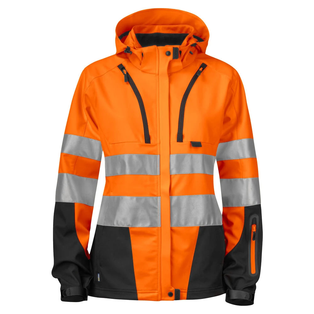 Projob 6423 Ongevoerde Signalisatie Softshell En Iso 20471 Klasse 3 Dames Oranje Zwart