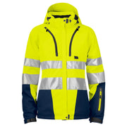 Projob 6424 Gevoerde Signalisatiesoftshell En Iso 20471 Klasse 3 Dames Geel Marine